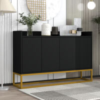 Moderne, schlichte Sideboard: Vierflügeliges Sideboard ohne Griffe, geeignet für Esszimmer, Wohnzimmer und Küche (schwarz)
