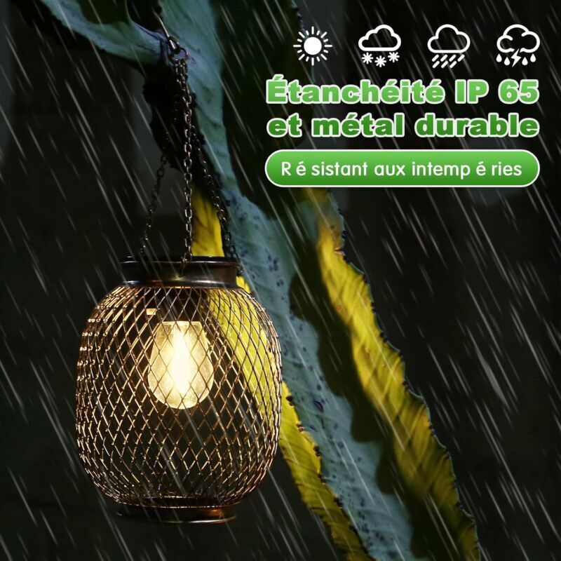 2 Lanternes Solaires Extérieures Suspendues - IP65 étanche, éclairage Jardin Terrasse