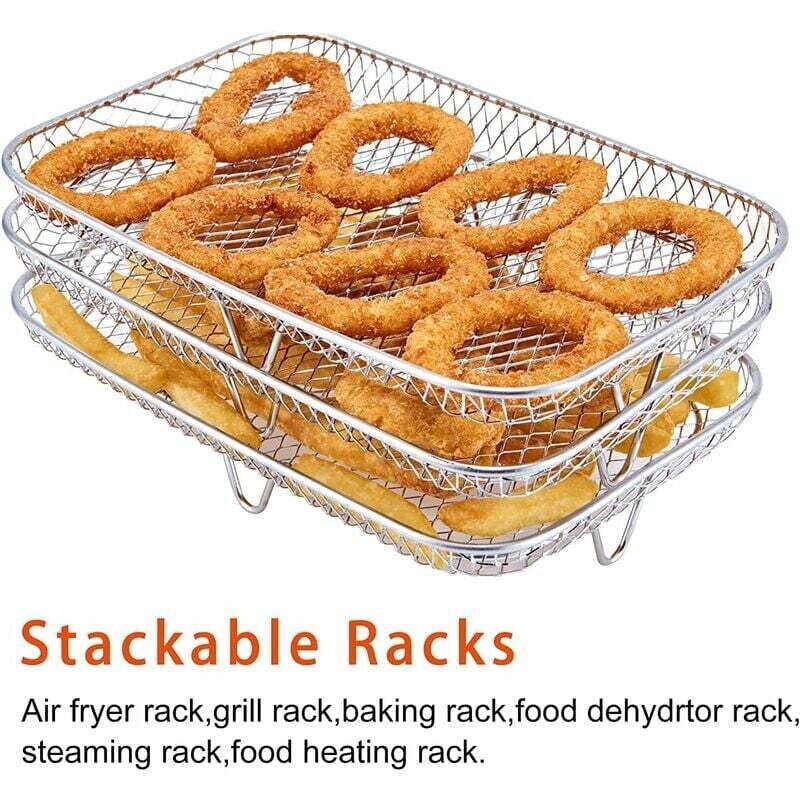Ainiv Lot De 2 Grilles De Cuisson Pour Friteuse à Air - Acier Inox 304 Compatible Ninja Dual Zone AF300UK AF400UK - Accessoire Réutilisable Multifonction