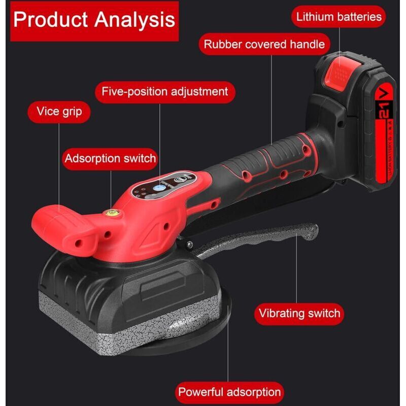 Vibrante De Carrelage Sans Fil 2 En 1 Et Ventouse Compatible Avec Batterie Makita 18 V | 6 Vitesses Réglables | Ventouse De 30x16cm | 250 Kg D'aspiration, Pour Professionnels Et Bricoleurs