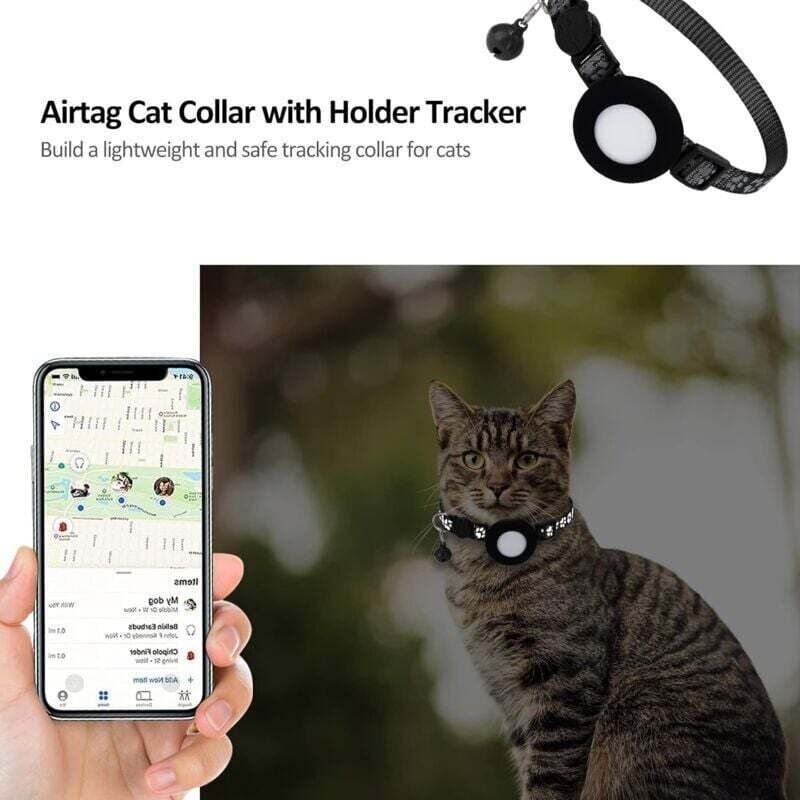 Collier Pour Chat GENERIQUE 2PCS Collier Chat Airtag FONGWAN Avec Airtag Support, Cloche Et Boucle De Sécurité, Réfléchissant Réglable - Noir