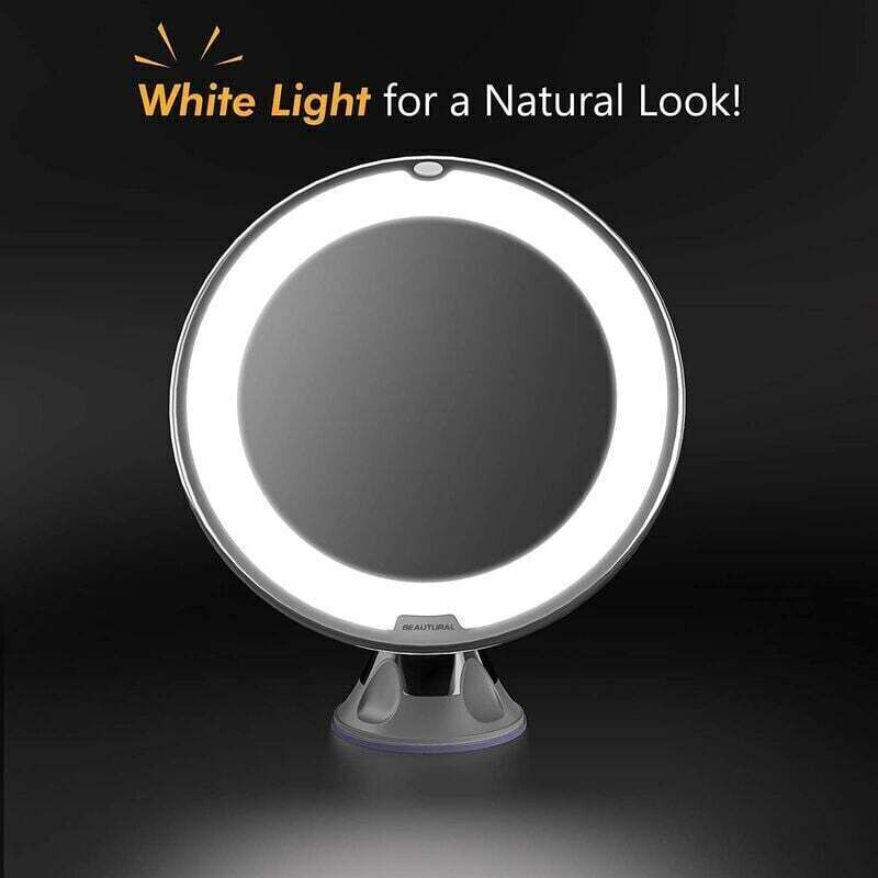 Miroir Maquillage Grossissant 10x LED Beautural - Miroir Cosmétique Portable 360° Ventouse, Pour Salle De Bain Voyage
