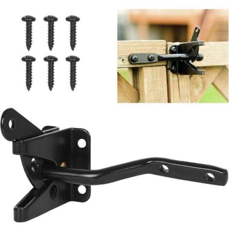 Verrou de portail à verrouillage automatique – pêne métallique – loquet à gravité en acier pour clôture de jardin – noir – fourni avec 6 vis de réglage pour clôtures et portails