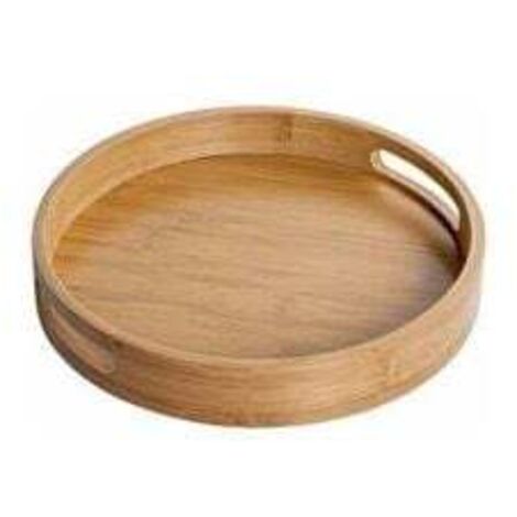 Plateau rond en bois avec poignées, plateau rond décoratif, bambou naturel, pour les en-cas, les fruits, le café (40 x 40 x 5 cm) (1/5)