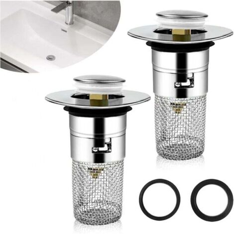 Bouchon de lavabo avec filtre amovible 33-40 mm, bouchon de lavabo universel à charnière, filtre de siphon de sol en acier inoxydable pour salle de bain et cuisine. (1/5)