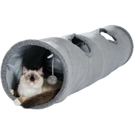 Grand tunnel pliable en daim pour chat, avec 2 trous et une balle suspendue, pour chats, chatons et lapins, diamètre 30-130 cm (1/5)