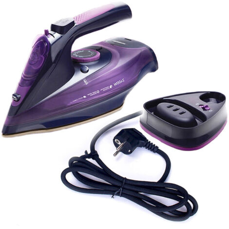 Fer à repasser vapeur sans fil 2400 W, 5 vitesses réglables, anti-goutte, anti-calcaire et prise européenne (violet)