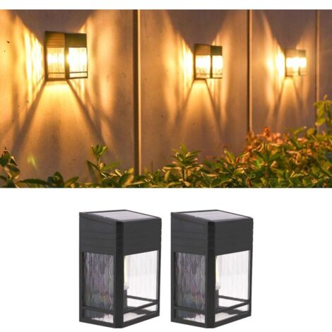Lampes solaires de clôture de jardin, appliques murales solaires d'extérieur étanches, lumières de terrasse pour clôture, terrasse, porte, terrasse, escaliers, blanc chaud 3000 K [énergie de classe A] (1/5)