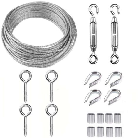 câbles de jardin/tableau avec garde-corps en acier inoxydable, vis tire-fond, tendeur, idéal pour le bricolage, la suspension de photos, le jardin, etc/Lot de 19 ,15m (1/5)