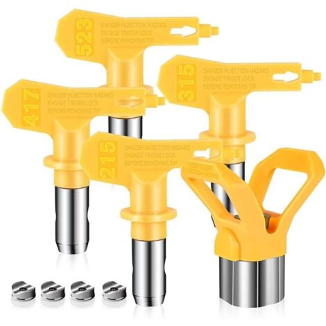 Lot de 5 buses de couleur réversible Airless avec protection de pointe, appareil d'écartement et pièces de pulvérisation (215 315 417 523), Jaune (1/5)