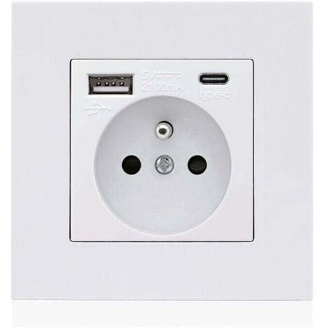 Panneau de prises françaises Type-c+USB16A Type 86, nombre de prises : 2 trous, nombre de ports USB : 1, nombre de ports type-c : 1, sûr et ferme(carré blanc) (1/5)