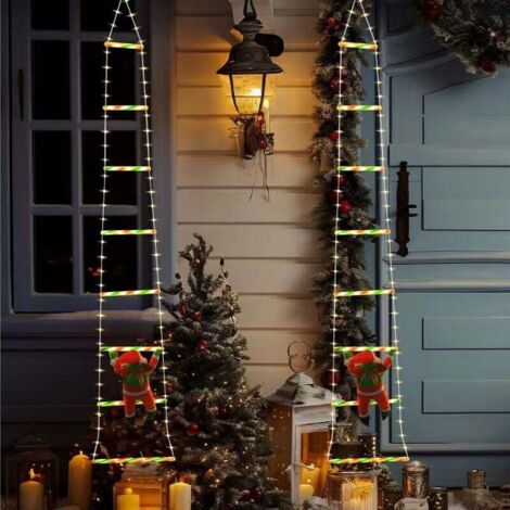 Lot de 2 lumières de Noël LED – Échelle décorative de Noël de 1,5 m avec Père Noël, lumières décoratives de Noël pour intérieur, extérieur, fenêtre, jardin, maison, mur, décoration d'arbre de Noël (mu (1/5)