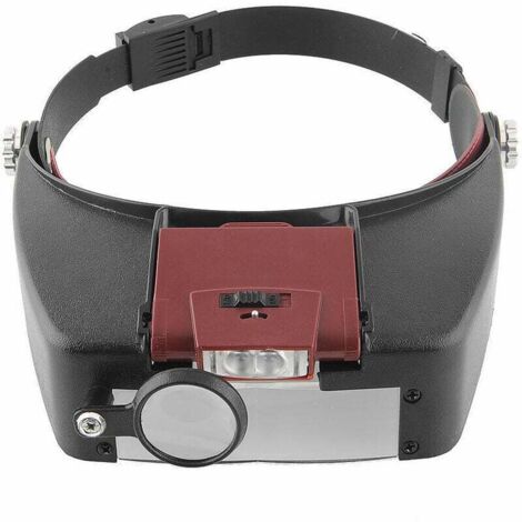 Lunettes Loupe Grossissante Helmet avec Éclairage LED - 1.5X - 10X Zoom - Casque Loupe Frontale Serre Tête avec Lumière pour Lecture, Bijoutier, Couture, et Bricolage - rouge