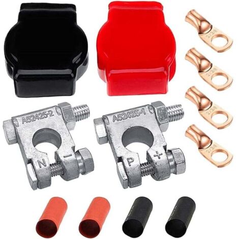 Borne de Batterie Positive Negative, Kit de Borne de Batterie pour Voiture Connecteur de Borne de Batterie avec Couvercle de Terminal de Batterie pour Voiture,Bateau,Camping-Car,Noir Rouge (1/5)