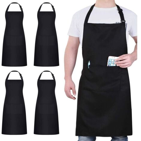 4 Pack Chef Tabliers, Noir Tablier avec 2 Poches, Etanche Réglable Tablier pour Homme Femme,Tablier Cuisine Professionnel pour Cuisine, Jardinage, Restaurant, Barbecue, Café (1/5)