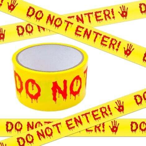 Ruban d'avertissement de décoration d'Halloween, rouleau de ruban d'avertissement jaune effrayant de 4,8 cm x 25 m, ruban d'avertissement de danger (1/4)