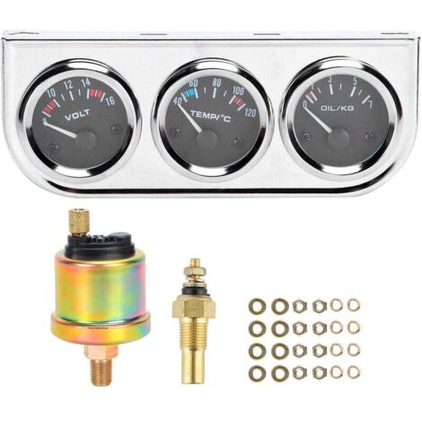 Triple Jauge Voiture 3-en-1 52 Mm – Température D’Eau, Pression D’Huile & Tension – Métal Chromé