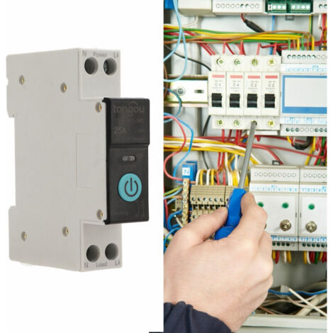 Disjoncteur sur Rail Din Commutateur WIFI Intelligent Télécommande pour Téléphone Portable sans Fil 3 Modes de Synchronisation Fonction pour Appareils Ménagers Convient pour la Maison(25A) (1/5)