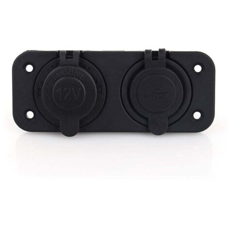 2 Prises Allume-Cigare Socket Étanches 12V/24V - Panneau Montage, Câble 0,6m, Voiture Bateau Moto Camping Car