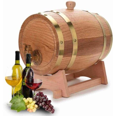Tonneau de Vin, Chêne en Bois Durable Vintage Tonneau de Vin et Distributeur avec Support Récipient pour Fût à Vin pour Stockage de Vins Fins, Brandy, Whisky, Tequila(3L)
