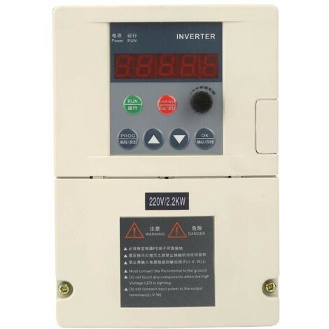 Jeffergarden Variateur de Fréquence VFD, Convertisseur de Fréquence d'Inverseur d'Entraînement Entrée Monophasée Sortie Triphasée d'Affichage Numérique de 220V 2.2KW Onduleur (1/5)