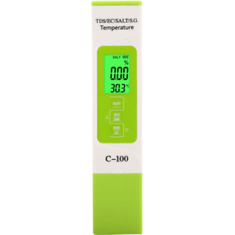 Test de qualité de l'eau Salinité, C-100 5 en 1 salinité TDS EC testeur d'eau de mer Multifonction testeur de qualité de l'eau avec rétro-éclairage (1/5)