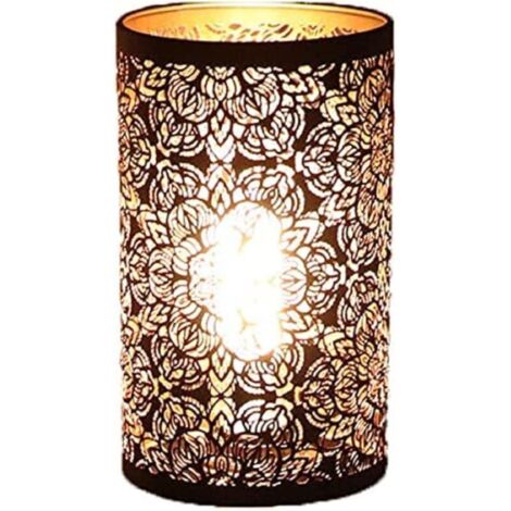 Abat-Jour en Métal, Abat-Jour Sculpture Creuse en Métal Motif Circulaire Cylindrique E27 E26 Abat-Jour de Lampe de Table de Chevet Décoratif Détachable Abat-jour (1/5)