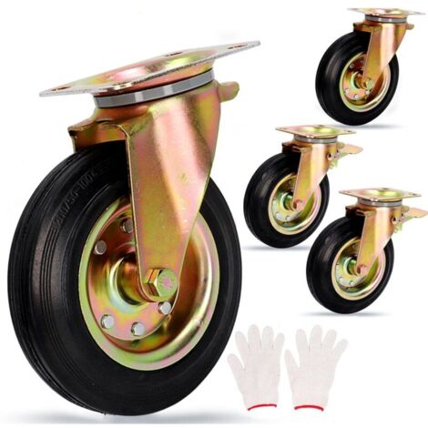 Ensemble de 4 Roulettes Fixes Robustes, Roues Rigides Industrielles en Caoutchouc Solide Pivotantes à Plaque de 8 Pouces, Roulettes D'extérieur pour établi de Chariot (1/5)