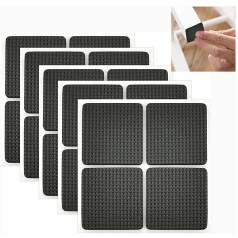 24pièces Patin Antiderapant Caoutchouc Tampon Caoutchouc Adhesif Patin Feutre de Chaise Anti Bruit Tampon Pied de Chaise Carré ,Meubles Adhésif pour la Protection des Carreaux, Tables, 4 x 4cm (Noir) (1/5)