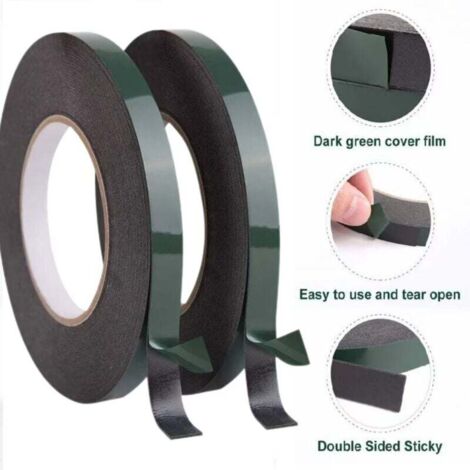 2 rouleau 12mm uban Adhésif Double Face en Mousse Noire,Rouleaux de Ruban de Montage étanche pour les Garnitures de Voitures,Plaques D'immatriculation (10m chaque rouleau) (1/5)