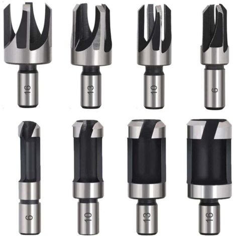 Tourillon Bois 8PCS HSS Foret Bois Fraise à Bouchonner,Fraise à Bouchonner Bois Mèche à Bouchon Bois Foret à Faire Cheville Outil de Coupe pour Faire une Bois Bouchon Cheville Tourillon Goujon Tenon D (1/5)