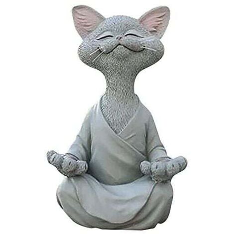 Chat Figurine, Méditation Yoga Chat Heureux, Zen Chat Pose Détendue Sculpture pour la Maison Extérieure Pelouse Décoration Cadeaux pour Les Amoureux des Chats
