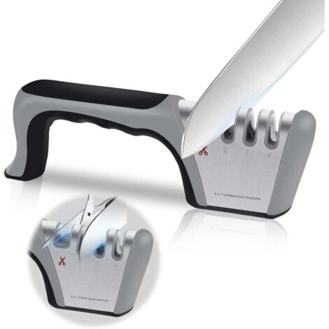 Aiguiseur Couteaux Professionnel, 4-en-1 Aiguiseur de Cuisine Affuteur Couteau et Ciseaux, Knife Sharpener avec Gomme antidérapante pour Couteaux en INOX et Céramique (1/5)