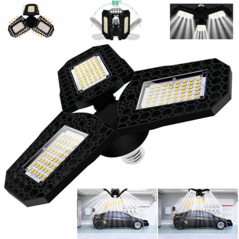 Éclairage de Garage à LED 60W,Plafonnier LED,Ampoule de Plafond Déformable E27 Avec 3 Panneaux Réglables,Blanc Froid,pour Garage Atelier Entrepôt Sous-sol Couloir Stade (1/5)