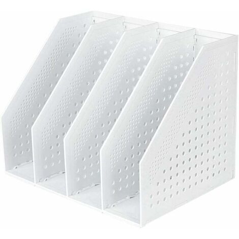 Klappbarer Zeitschriftenständer, 4 Fächer, verstellbare Aufbewahrungsbox, Schreibtisch-Organizer, Buchstützen, Dokumentenhalter, Zeitschriftenordner, Buchordner, Ablagefach (weiß) (1/5)