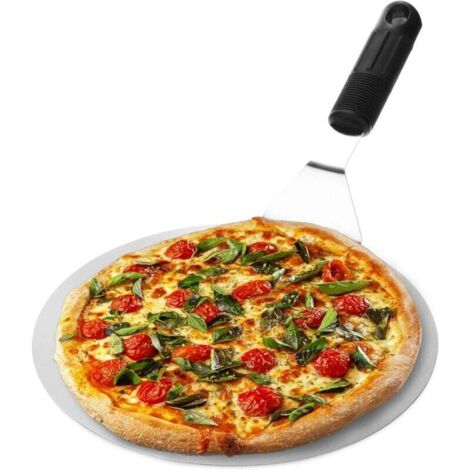 Pizzaschaufel aus Edelstahl – runde Pizzaschaufel – Pizzawender – Pizza (silber/schwarz – rund) (1/5)