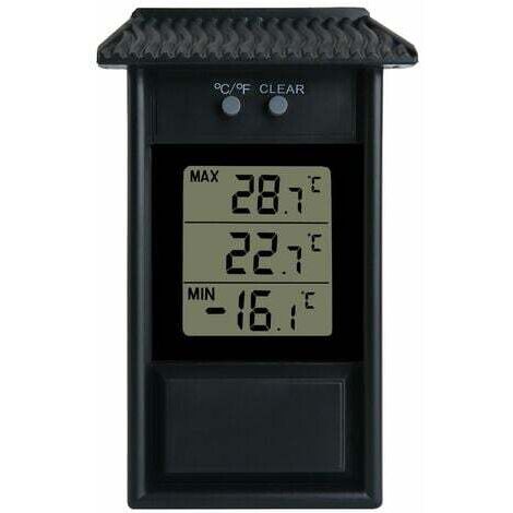 Gewächshausthermometer, wasserdichtes Digitalthermometer, 0,1°C Auflösung, Temperaturbereich -20 bis 50°C, Wandmontage, batteriebetrieben (schwarz) (1/4)