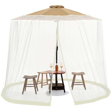 Moustiquaire Pour Parasol De Terrasse – 100% Polyester, Diamètre 2,1 à 3,4 M, Compatible 7-9 Places, Fond TPU, Fermetures éclair