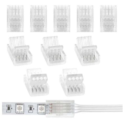 Pack de 10 Connecteurs LED 10mm à 4 Broches pour Bandes de LED pour Bandes de LED RGB 10mm 5050 3528 (Connexion des bandes LED et des câbles)