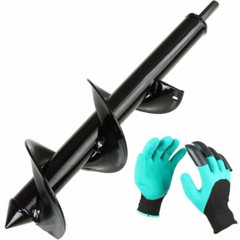 Mèche Tarière pour Perceuse, Jardin Foreuse Ø 80mm+ Gants, Jardin Tarière pour Perceuse électrique, Outil de Plantation Pratique pour Fleur Planter des Arbres Arbustes
