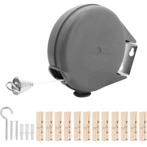Corde à linge rétractable pour intérieur/extérieur - 12 m de long - Corde à linge portable avec clip en bois - Corde à linge rétractable pour camping (1/5)