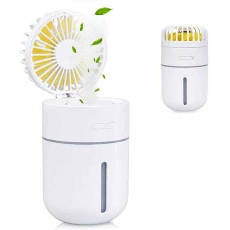 400ml Mini Humidificateur d'air avec Ventilateur, USB Rechargeable Portable Fan Climatiseur Purificateur Super Mute Night lumière 2 Mode de Brume Fraîche, 7 Couleurs LED(Blanc) (1/4)