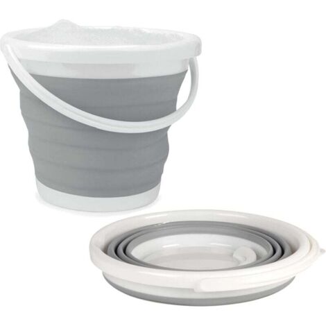 LA028495GRY Seau Pliable de 10 L, Design Compact et Peu Encombrant, Utilisation à l'Intérieur et l'Extérieur, Petite Bassine Bucket pour Le Nettoyage Domestique, Voitures & Camping, Gris (1/5)