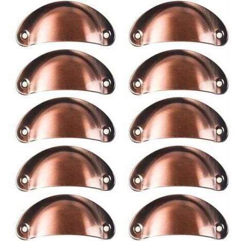 10x Poignée de Coquille Vintage pour Tiroir Armoire Meuble Cuisine, Fer Incurvé Bouton de Porte de Placard Retro 8,2 cm x 3,5 cm,Métall Bouton Porte pour Armoire Meubles Décoration(Cuivre rouge) (1/4)
