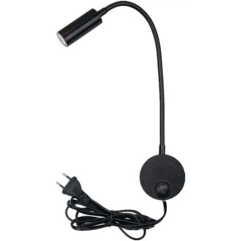 3W Plug Wired Flexible Gooseneck Wall Applique Lampe de lecture Art Works Afficher Accent Light Wall Mount Spot Lamp Fixture avec interrupteur Marche/Arrêt (Noir-blanc chaud)