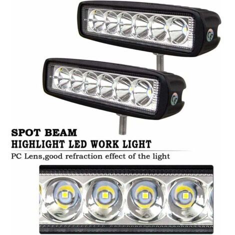 Kit 2 Phares LED Barre De Travail 18W 12V/24V - 18cm - Pour 4x4, Camion, Véhicule Utilitaire