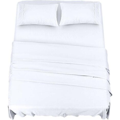 Polyester Microfibre Parure de lit (4 pièces, Blanc) - 1 Drap Housse 150x200cm, 1 Drap Plat 266x259cm et 2 Taies d'oreiller 50x75cm