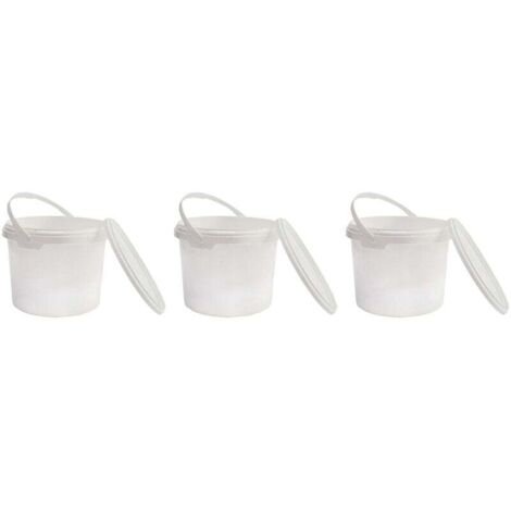 Seau en Plastique de qualité Alimentaire avec Couvercle, Blanc, 100% recyclables, 1L x 3 pièces