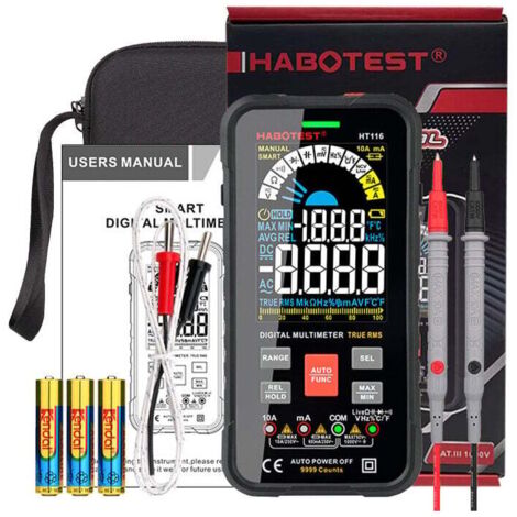 Multimètre Numérique à Plage Automatique 10000 Comptes, Multimètre Digital, Ampèremètre, Ohmmètre, Voltmetre, Mesure de Courant Tension Résistance Continuité Capacité Diode Fréquence (1/5)