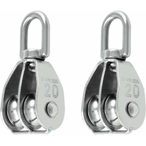 2PCS M20 Bloc de Poulie Double en Acier Inoxydable 304 Pivotant Double Poulie de Levage (1/5)
